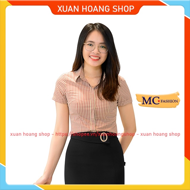 Áo Sơ Mi Nữ Công Sở Trắng Đẹp, Kẻ Sọc Caro, Tay Ngắn Cộc, Xanh, Đỏ, Vàng, Cam Mc Fashion A690