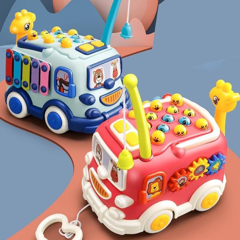 Đồ chơi Xe Bus kết hợp đập chuột, đàn, hình khối, phát nhạc giành cho bé từ 1-3 tuổi.