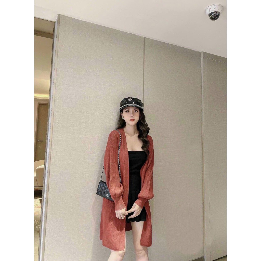 Áo khoác choàng len cardigan tay bồng dáng dài cực xinh