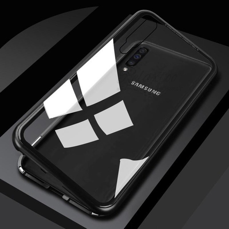 Ốp điện thoại kính cường lực hai mặt viền kim loại nam châm cho Samsung A71 A51 A70s A50s A30s A70 A30 A50 A20 A10 A20s
