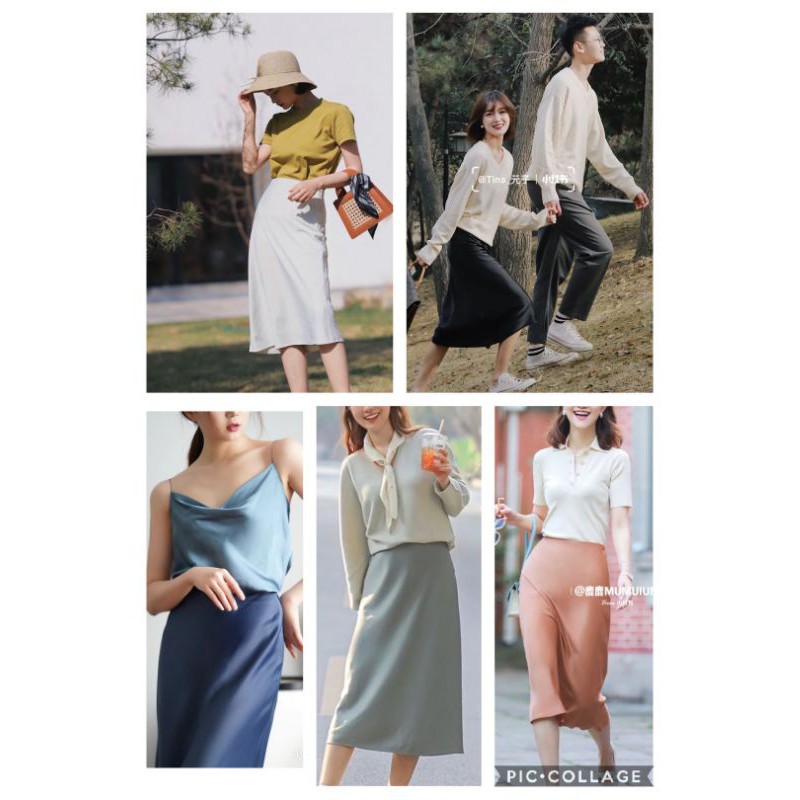 (UNI tag Nhật) NỮ- Chân váy midi lụa satin dáng xoè dài -Satin Narrow Flare Skirt | BigBuy360 - bigbuy360.vn