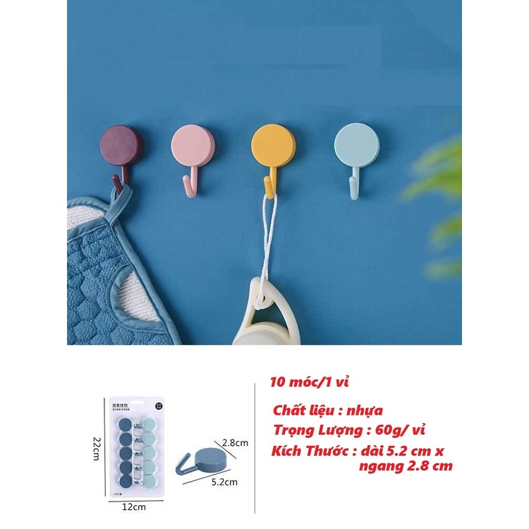 Set 10 Móc Treo Đồ Dán Tường Nhiều Màu Sắc