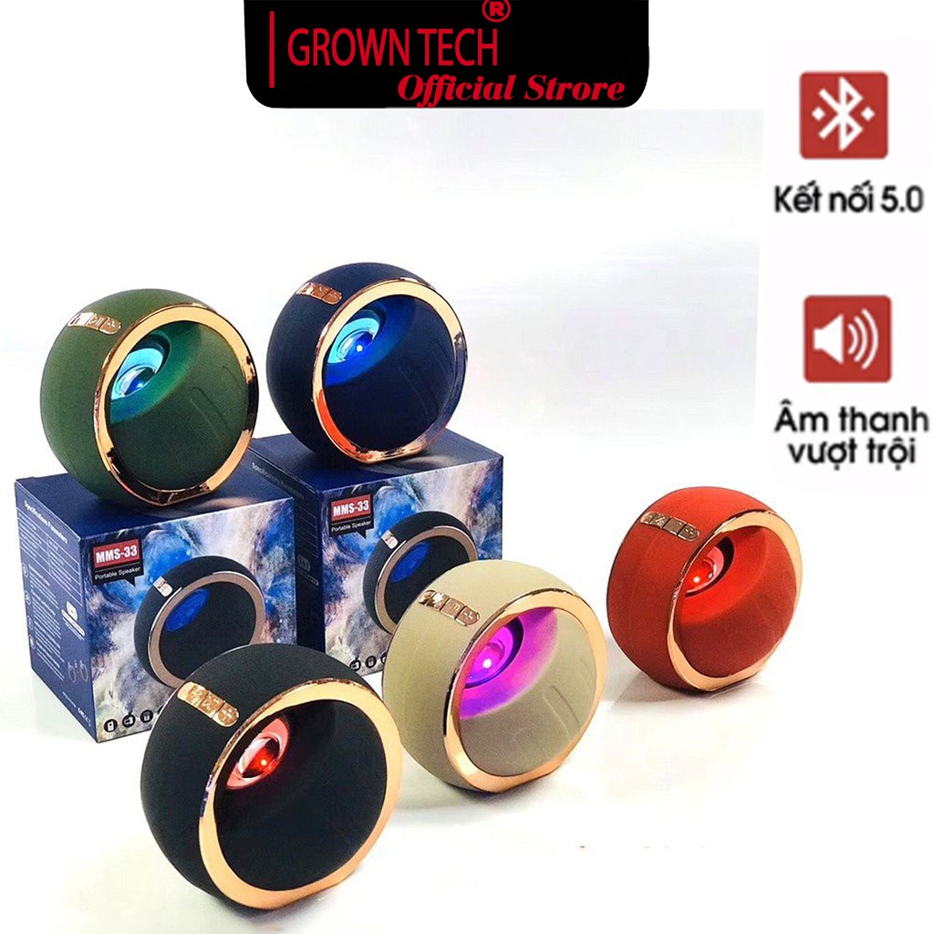 Loa bluetooth nghe nhạc mini đèn led GrownTech MMS 33 mini thông minh kết nối 2 loa, bass êm