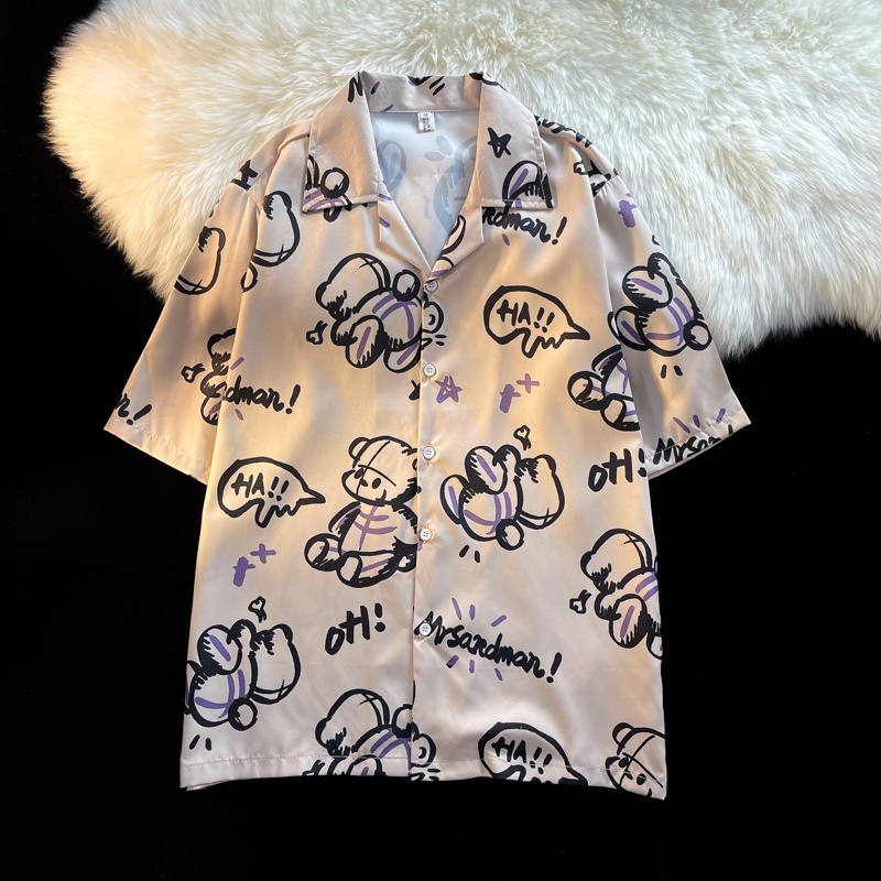 Áo Sơ Mi Mỏng Dáng Rộng Tay Cộc Thoáng Khí In Họa Tiết Hoạt Hình Thời Trang Mùa Hè 2022 Cho Nam