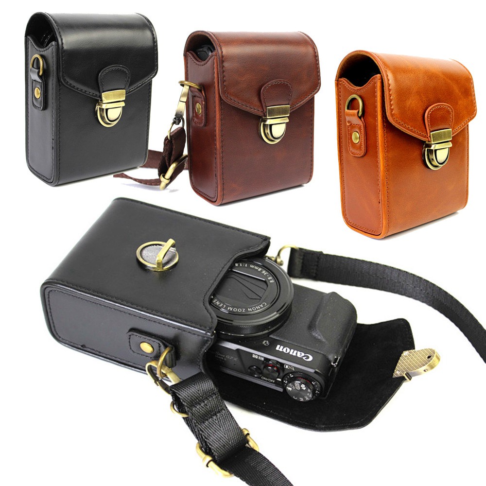 Ốp Máy Ảnh Bằng Da Pu Có Dây Đeo Cho Canon G7X Mark II G9X SX740HS SX730HS SX720HS SX710 SX700
