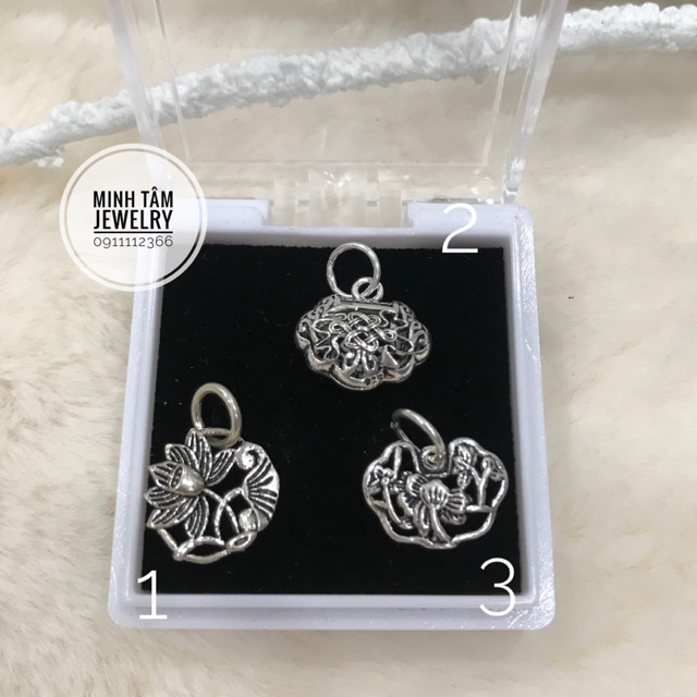 Charm rơi bông hoa sen, khoá trường mệnh bạc S925