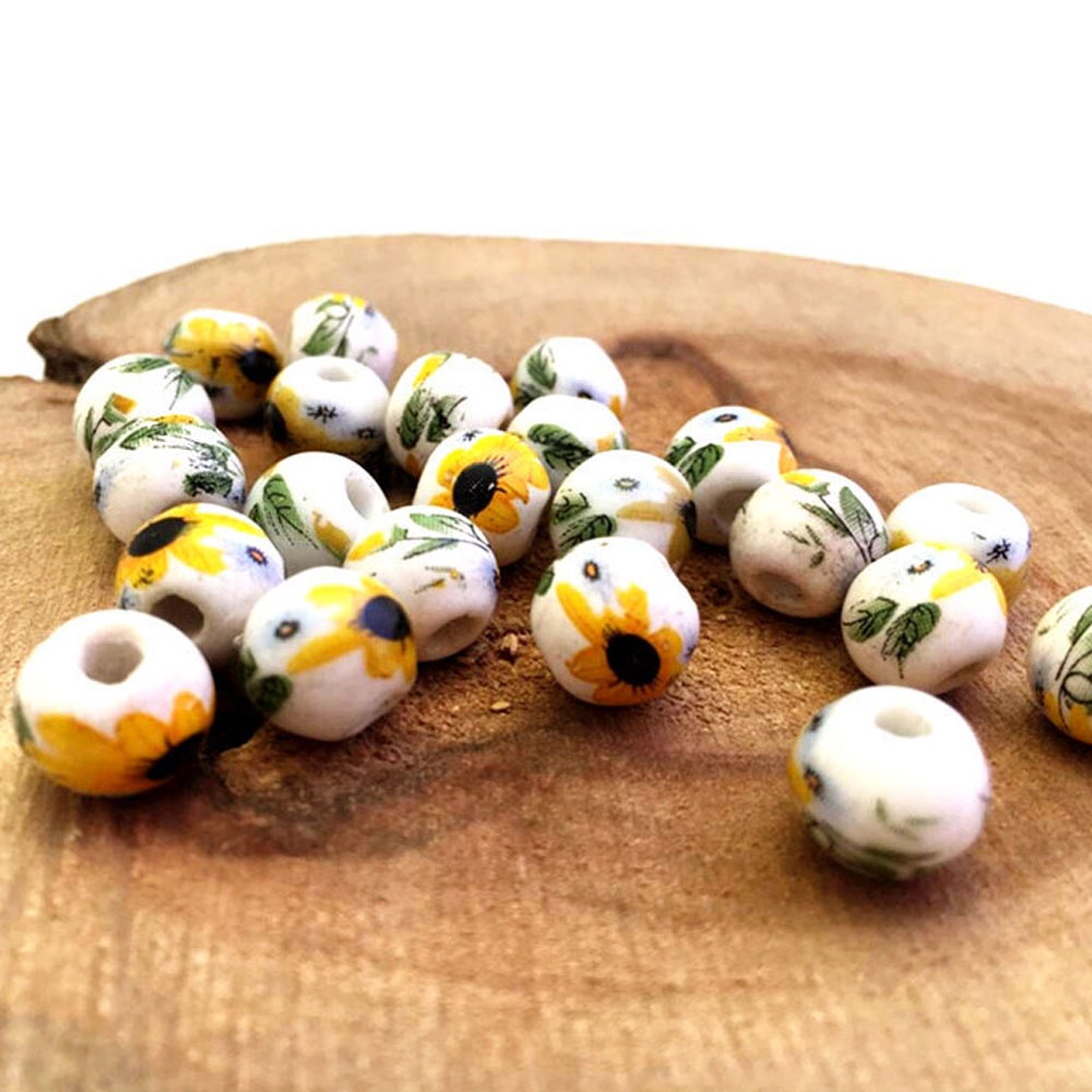 Set 10 Hạt Xâu Hình Hoa Hướng Dương Bằng Gốm Thời Trang 10mm Dành Cho Nữ