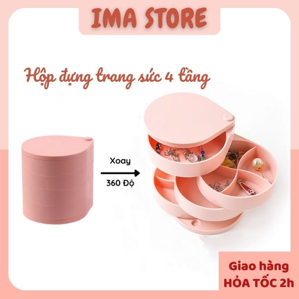 Hộp đựng trang sức mini để bàn cao cấp xoay 360 độ tiện lợi nhiều ngăn chứa đồng hồ, dây chuyền, phụ kiện nhỏ 3 màu