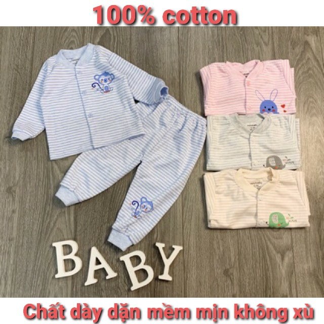 Bộ dài tay cho trẻ sơ sinh, bé trai, bé gái từ 0 - 6 tháng cotton mềm mịn