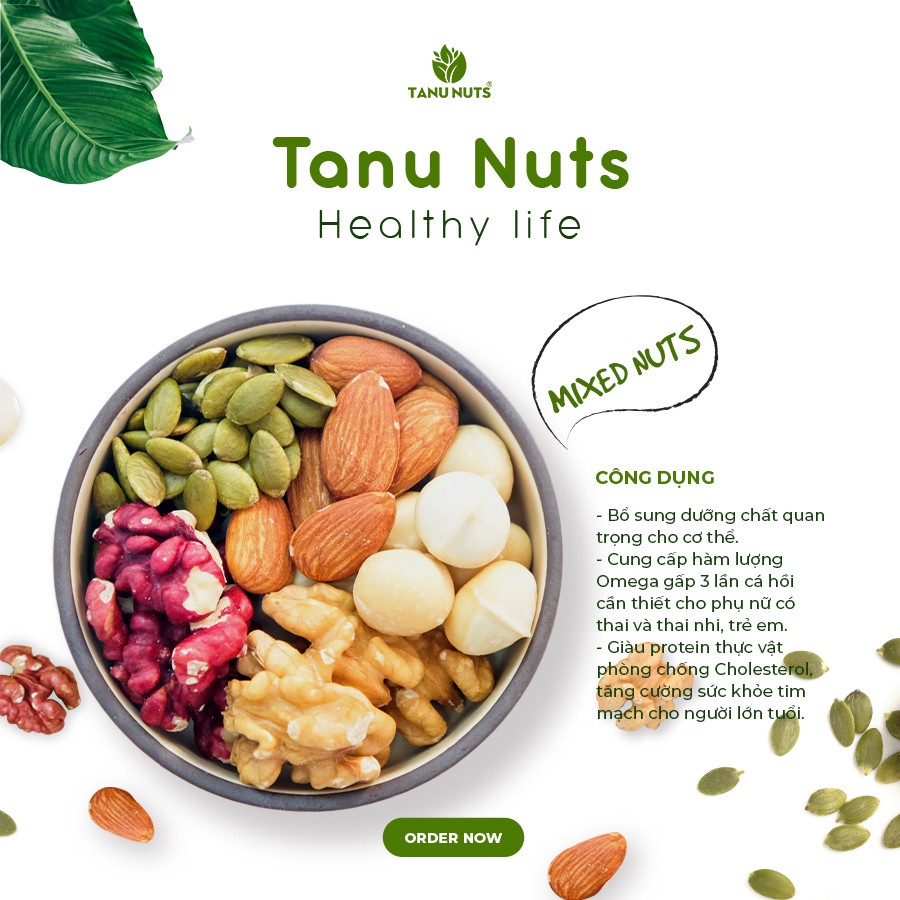 Hạt mix dinh dưỡng TANU NUTS, ngũ cốc granola mix 5 hạt dinh dưỡng tốt cho bà bầu,bé hũ 500g.