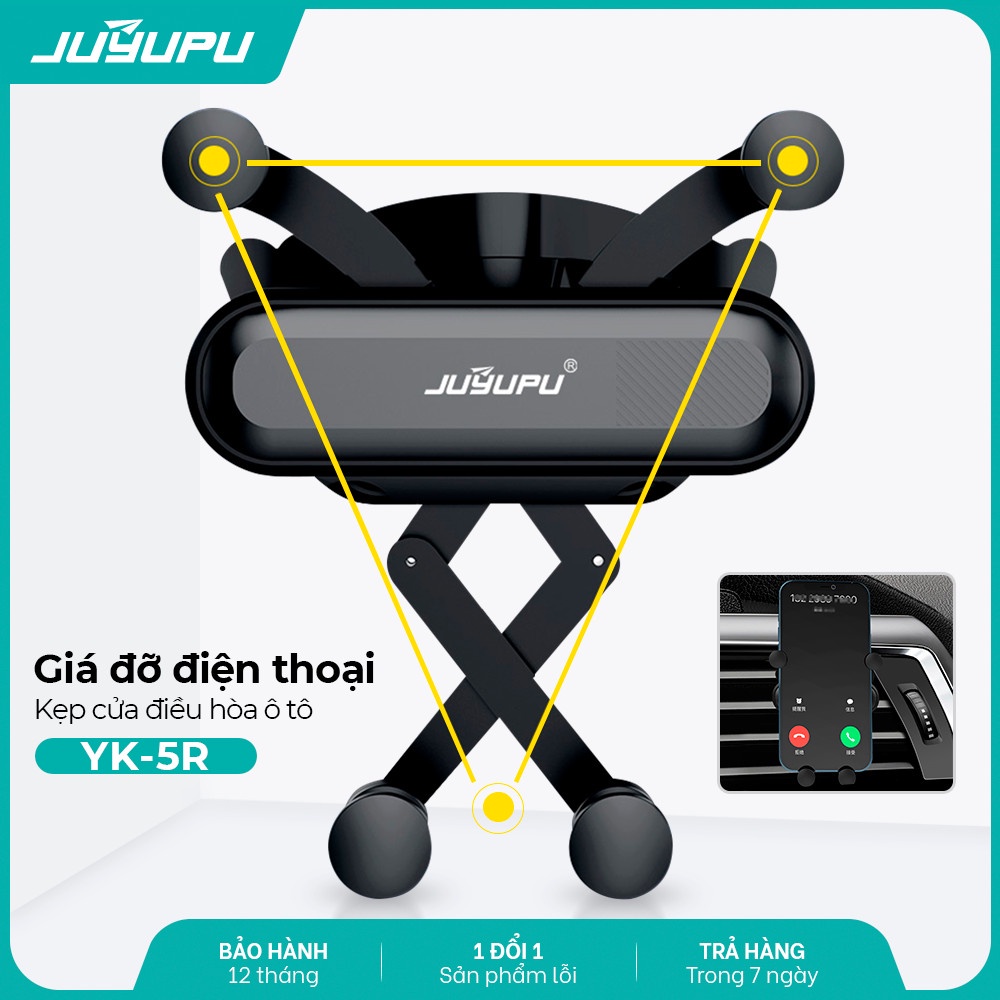 Giá đỡ điện thoại trên ô tô JUYUPU YK5R kẹp cửa điều hoà chịu lực núm xoay 360 độ cho xe tải xe hơi kẹp điện thoại