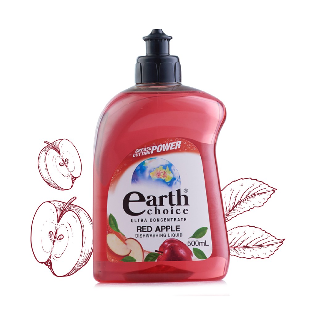 Nước rửa chén đậm đặc Earth Choice Úc 500ml gốc thực vật hương chanh vàng, táo, trà xanh