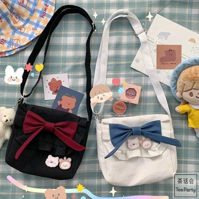 Túi vải đeo vai đính nơ phong cách lolita Nhật Bản túi đeo vai ngọt ngào của nữ sinh túi jk