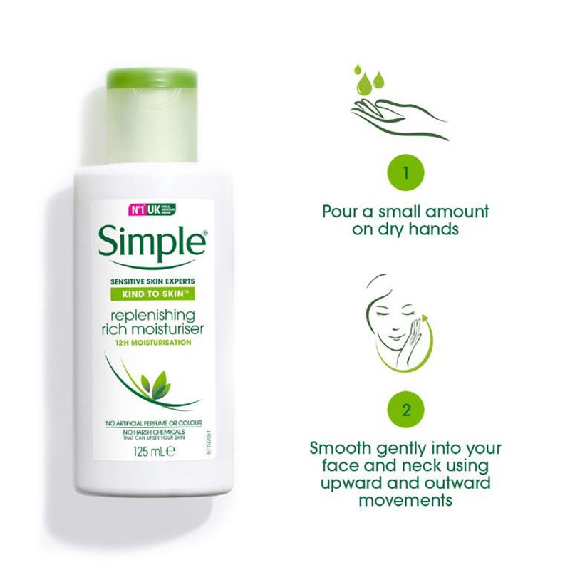 Kem Dưỡng Simple Hydrating -Freeship-  Light Moisturiser - Da Dầu - Dạng chai 125ml dưỡng ẩm lên đến