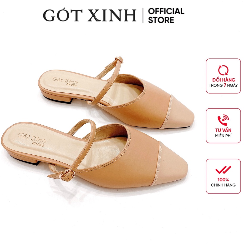 Giày sục nữ GÓT XINH GX180 quai phối 2 màu chất da xịn đế cao 2cm