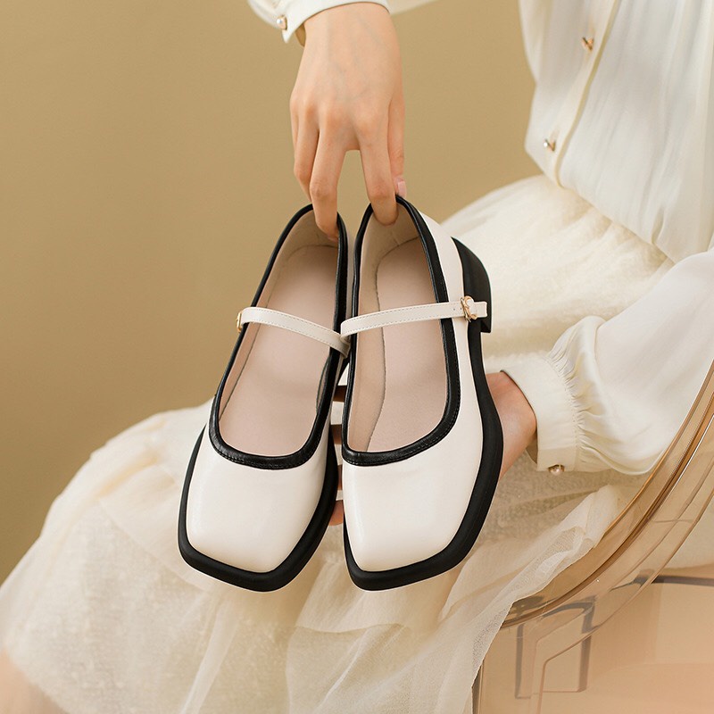 Giày búp bê quai cài đế giày mũi vuông dáng bassic đơn giản cực êm mã K4