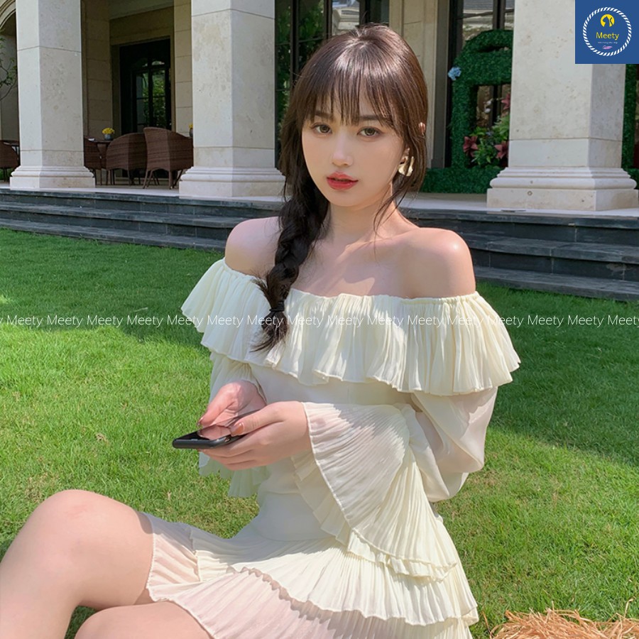 Váy Tiểu Thư Trễ Vai Hai Tầng Sexy Dáng Ngắn Tay Lỡ Vải Voan Lụa Siêu Xinh Đi Hẹn Hò,Đi Cafe M11- Meety
