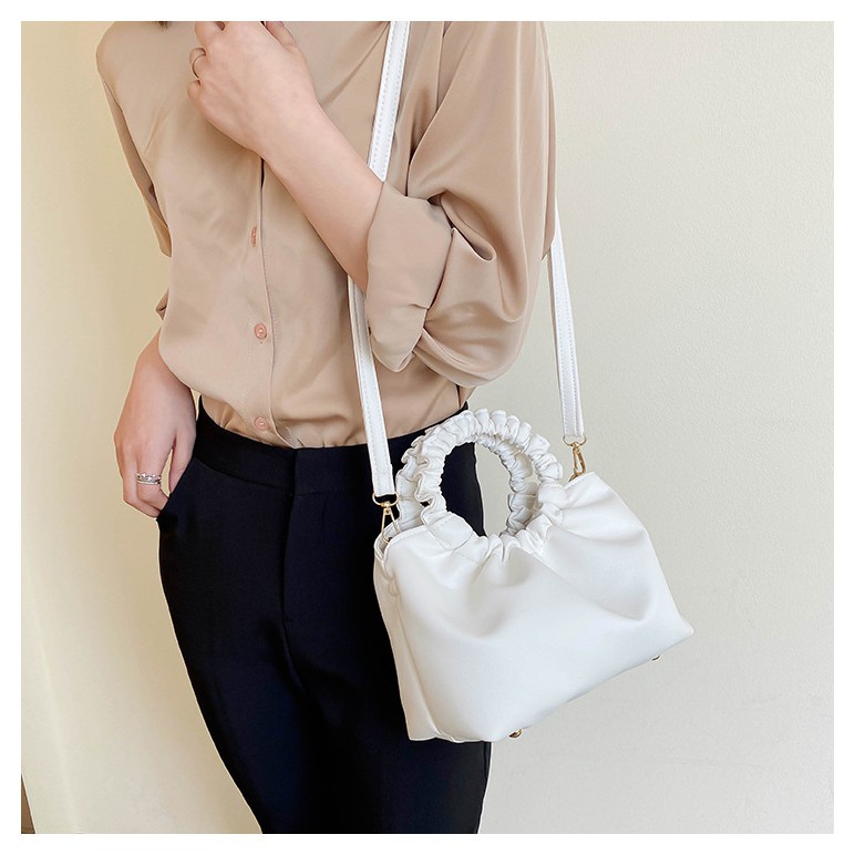 Túi xách nữ da xịn đen trắng Hàn Quốc retro phong cách ulzzang quai tròn cầm tay MINA