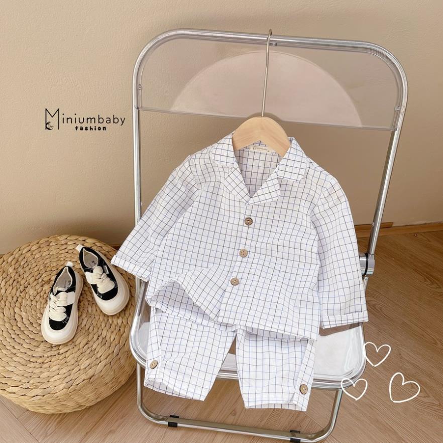 Bộ Pijama kẻ sọc dài tay thu đông cho bé trai/ gái bé gái chất thô cara, quần áo ngủ trẻ em MiniumBaby-SB1319