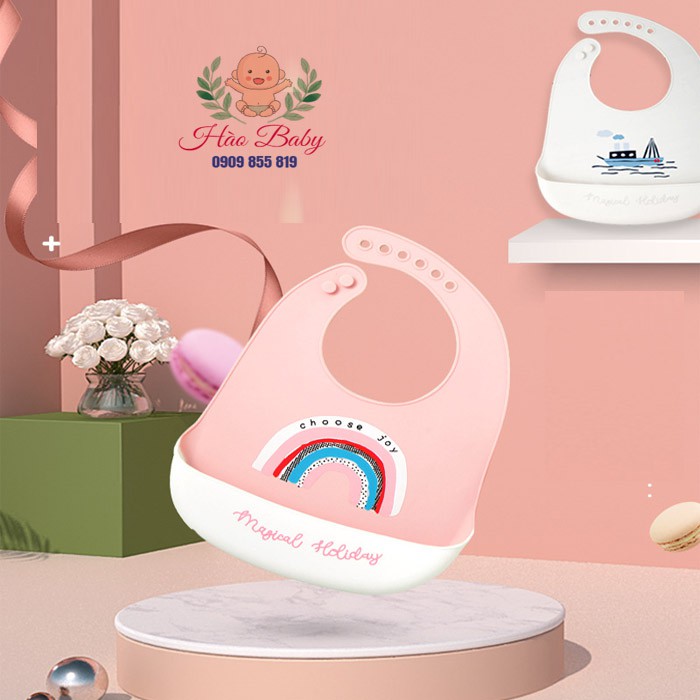 [Haobaby2018] Yếm ăn dặm silicon 3D có máng, siêu mềm cao cấp cho bé ăn dặm kiểu nhật BLW