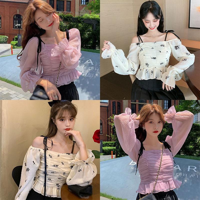 Áo Voan Hoa Trễ Vai Phong Cách Hàn Quốc Xinh Xắn Cho Nữ | BigBuy360 - bigbuy360.vn