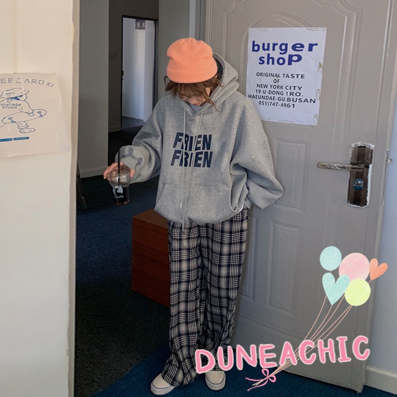 DUNEA Áo Hoodie Dáng Rộng Bằng Lông Cừu Dày Phong Cách Retro Dành Cho Nữ