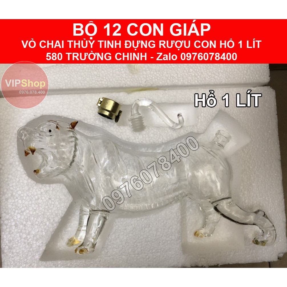 Bình Thủy Tinh Đựng Rượu Con Hổ 1 Lít – Bộ 12 Con Giáp Cao Cấp , CG-03