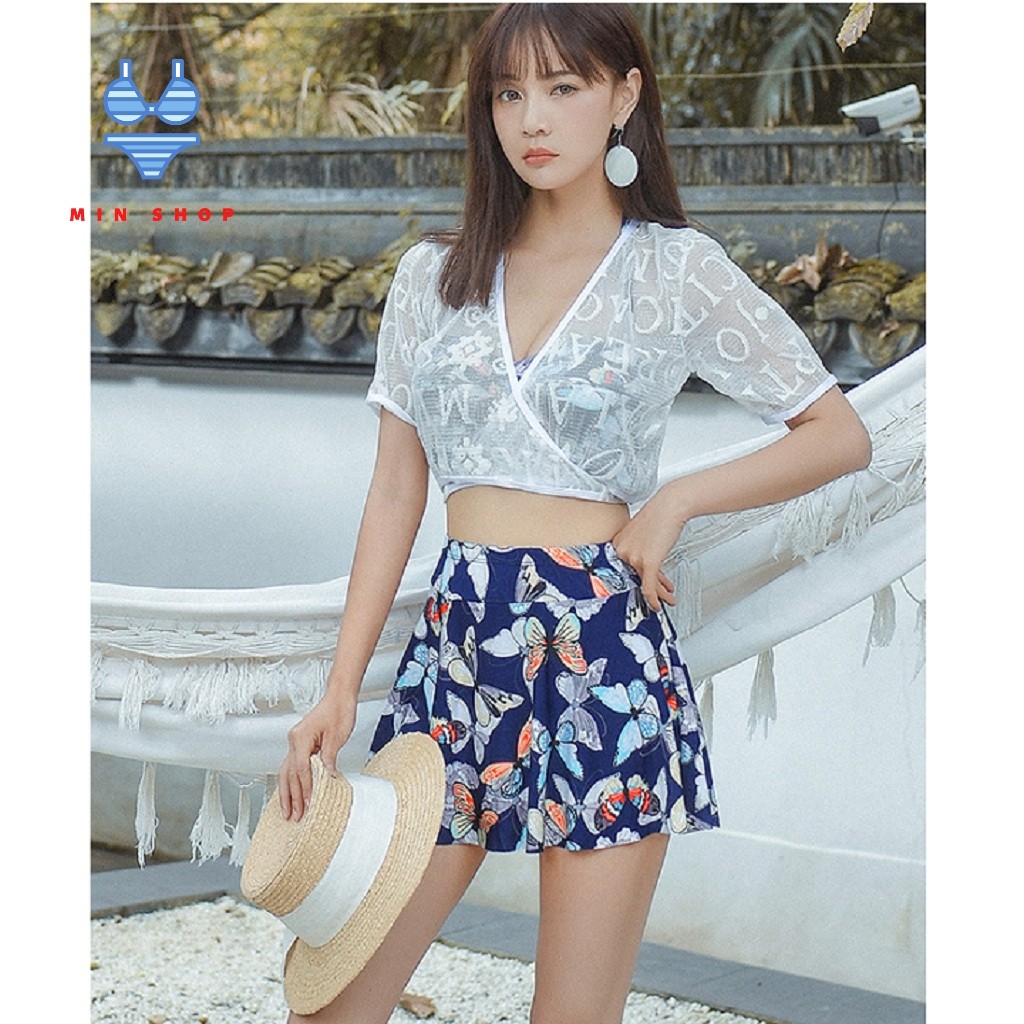 Bộ áo tắm đồ bơi bikini họa tiết đẹp kèm áo ren | BigBuy360 - bigbuy360.vn
