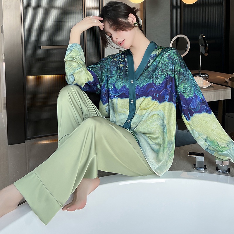 Bộ đồ ngủ dài tay vải lụa lạnh thiết kế mới thời trang mùa xuân dành cho nữ 2022