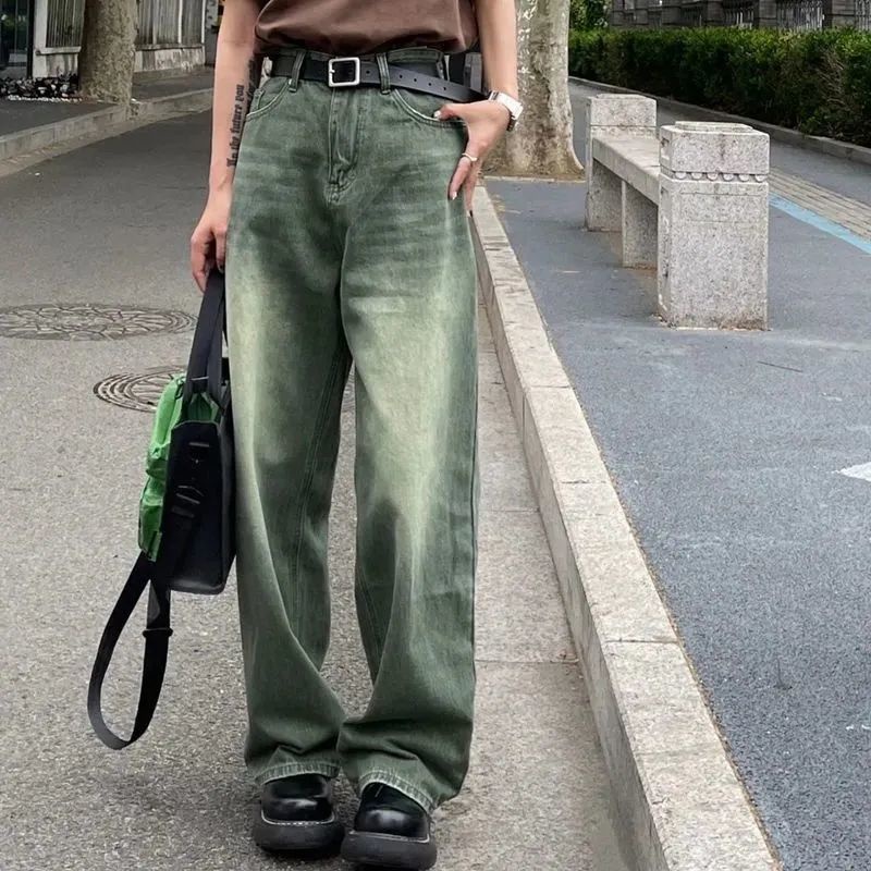 ☞✠✻Quần Jean Dài Ống Rộng Dáng Suông Màu Gradient Phong Cách Đường Phố Thời Trang Mùa Hè Cho Nữ