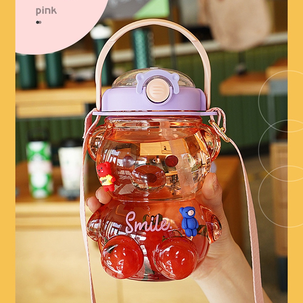 Bình Đựng Nước 1000/1400ML In Họa Tiết Hoạt Hình Dễ Thương Kèm Ống Hút Tiện Dụng