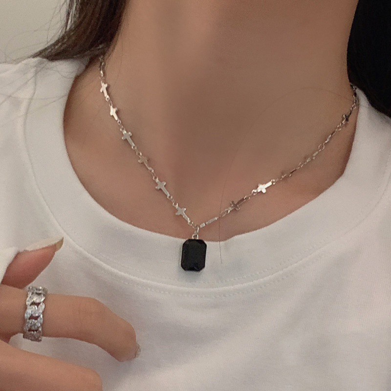 vòng cổ Nhiều Lớp Mặt Hình Chữ Thập / Vuông Phong Cách Hip Hop Hàn Quốc Cổ Điển