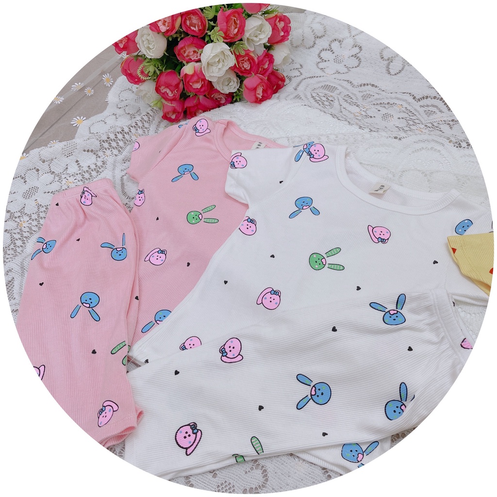 Bộ bé gái cotton tăm tim và thỏ quần ngố XHN938
