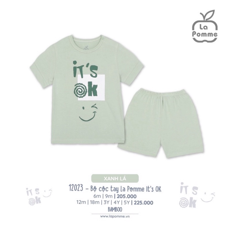 Bộ cộc tay La pomme in hình smile ok cho bé kích cỡ từ 6M-5Y