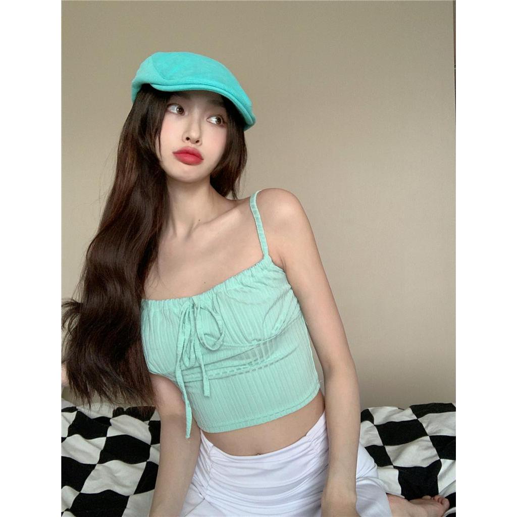 Áo Hai Dây Mỏng Ngắn Phong Cách Mùa Hè Quyến Rũ Mát Mẻ wind binding Spice Girl