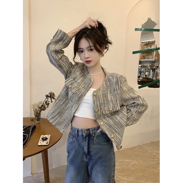 Áo dạ tweed tiểu thư sang chảnh , phong cách hàn quốc hàng quảng châu loại 1 kèm ảnh thật khách mặc