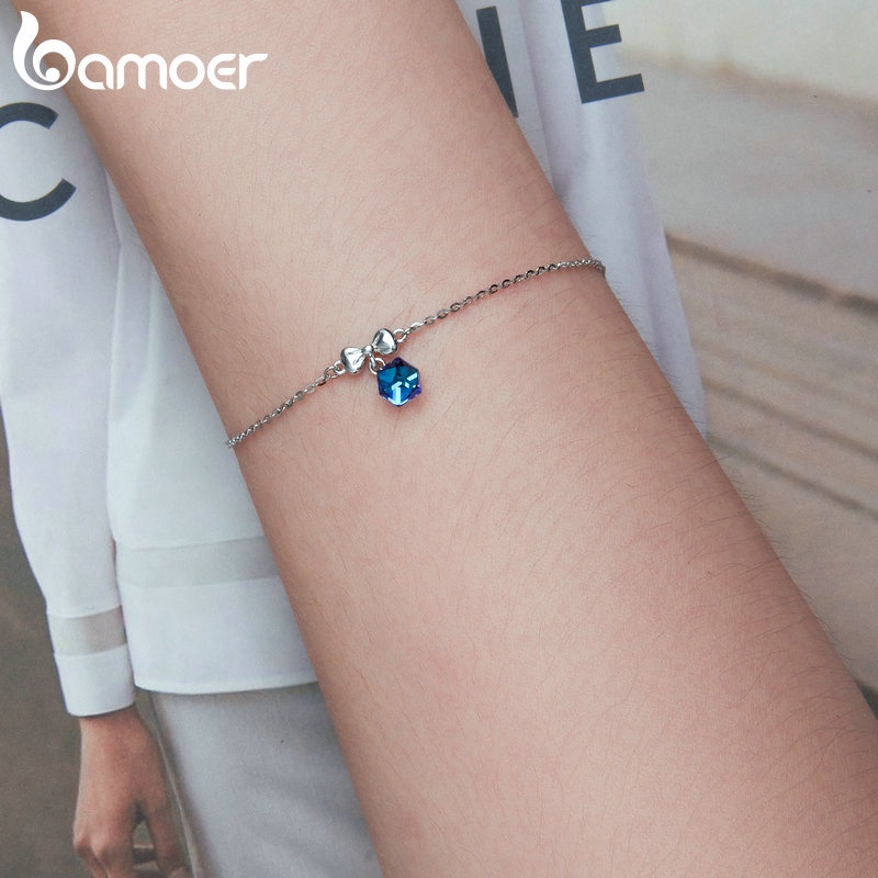 BAMOER Bộ Trang Sức bạc 925 Đính Đá Pha Lê Nhân Tạo Thời Trang Dành Cho Nữ