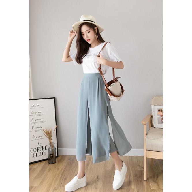 Quần lửng voan xẻ cạp sau chun