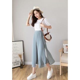 Quần lửng voan xẻ cạp sau chun