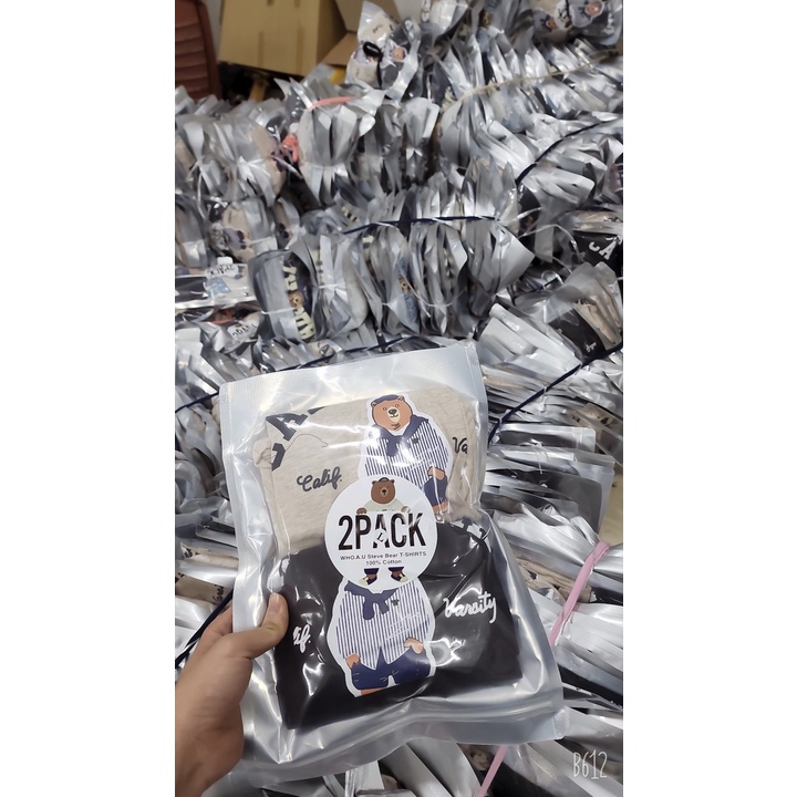 APN161 - SET 2 ÁO PHÔNG GẤU 2PACK CỘC TAY XANH -  THAN CHO NỮ