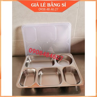 Combo 10 bộ khay đựng cơm inox 5 ngăn sâu lòng nắp nhựa.