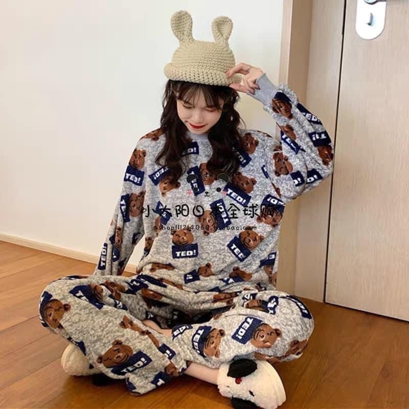 Set bộ mặc nhà mùa đông 🌱 Bộ ngủ lót lông dài tay siêu ấm áp