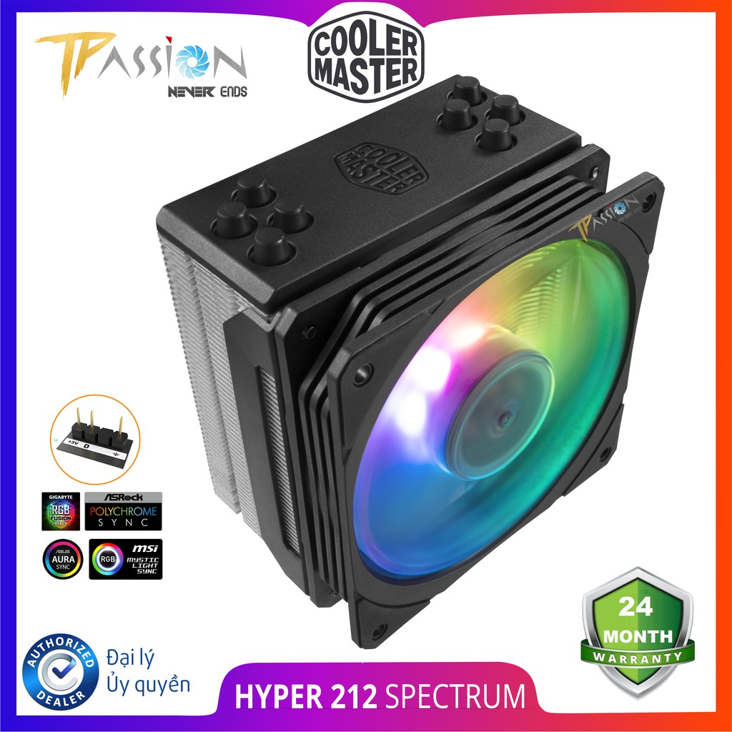 Tản Nhiệt Khí CPU Cooler Master HYPER 212 SPECTRUM V2 - LED ARGB 5V - Chính hãng BH 24 tháng, fan PWM tốc 2000rpm