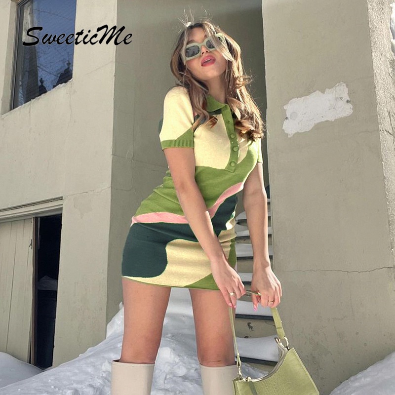 Đầm SweeticMe Cài Nút Phối Màu Độc Đáo   Thời Trang Cho Nữ