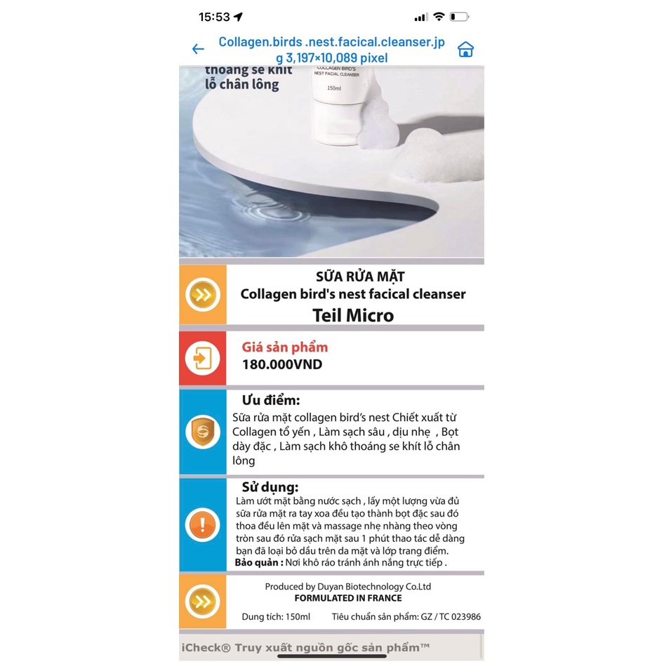 Sữa Rửa Mặt Collagen Bird's Nest Facial Cleanser Teil Micro