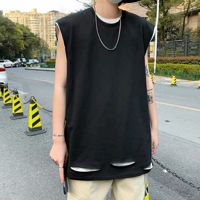 Áo tank top unisex nam nữ rách gấu tạo layer