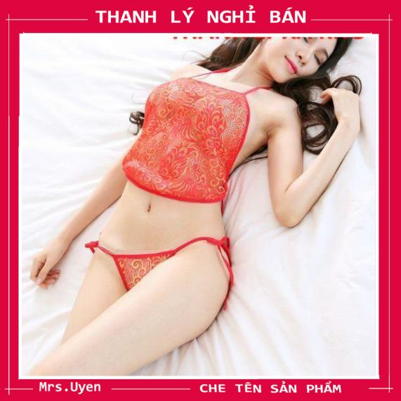 Áo yếm tân nương sang chảnh + quần lót lọt khe buộc dây freesize [Mã - Y800]  đồ ngủ nữ gợi cảm quyến rũ sexy