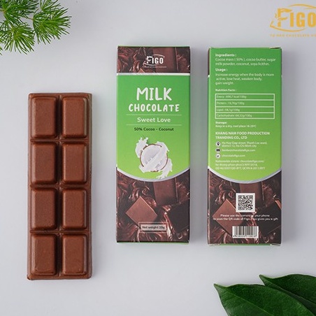 Bar 20gr- Milk Chocolate, Kẹo Socola sữa 50% Cacao nhân Sữa dừa giòn tan ngay trong miệng, Ăn là nghiện