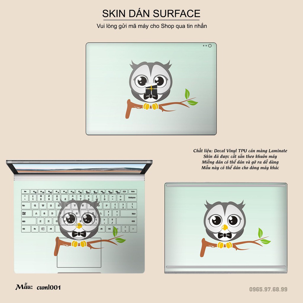 Miếng dán Skin bảo vệ mặt lưng Surface Pro 2/ Pro 3/ Pro 4/ Pro 5/ Pro 6/Pro 7/Pro X / Surface Go /Book in hình sưu  tầm