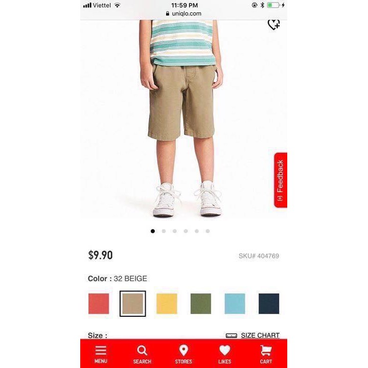 Quần short Uniqlo bé trai size đại chất vải kaki  mềm màu sắc tươi trẻ